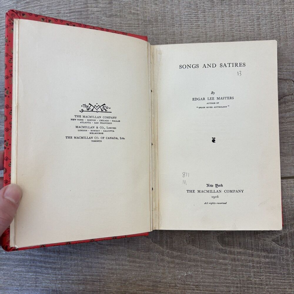 Vtg Songs and Satires Book 1916 1st Ed Antique Red Shelf Decor Boho Eclectic HC - Picture 7 of 15